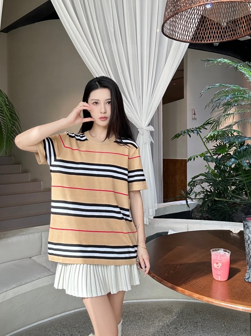 Striped Short Sleeve T-Shirt - Beige Navy Red view