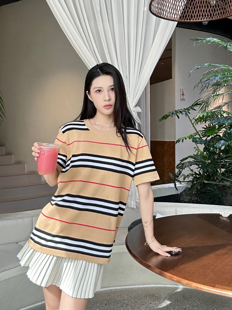 Striped Short Sleeve T-Shirt - Beige Navy Red view
