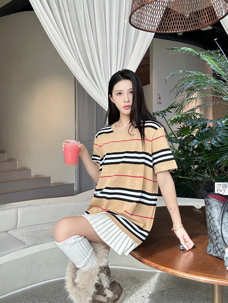 Striped Short Sleeve T-Shirt - Beige Navy Red view