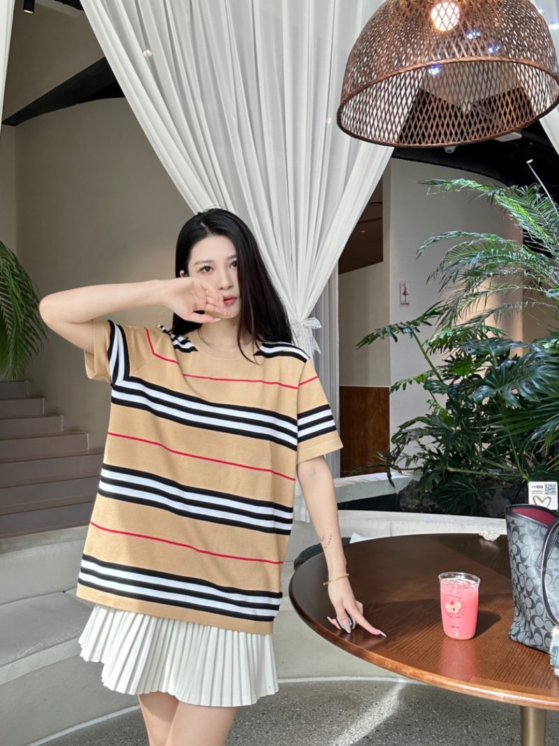 Striped Short Sleeve T-Shirt - Beige Navy Red view