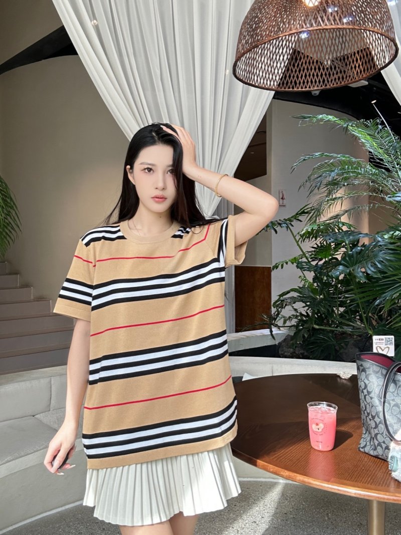 Striped Short Sleeve T-Shirt - Beige Navy Red view