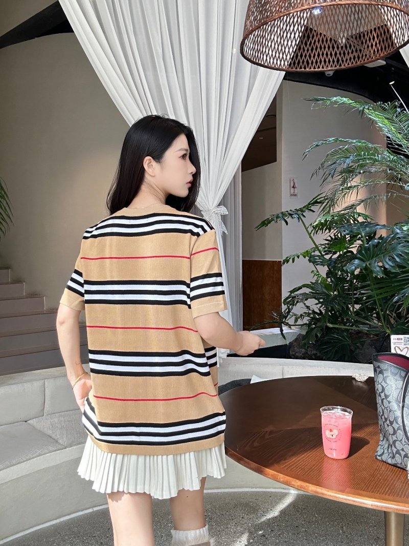 Striped Short Sleeve T-Shirt - Beige Navy Red view
