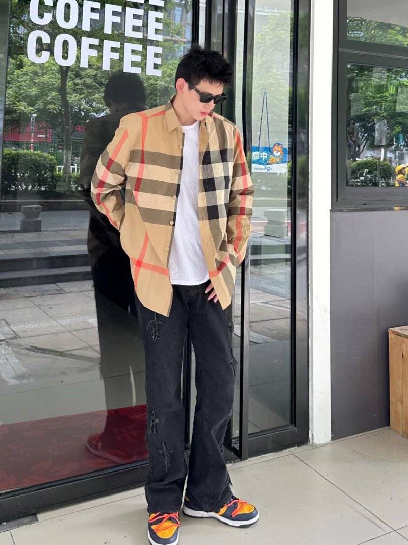 Burberry Check Shirt Beige Red