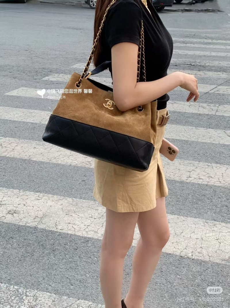 Chanel Caramel & Black Suede Shoulder Bag view