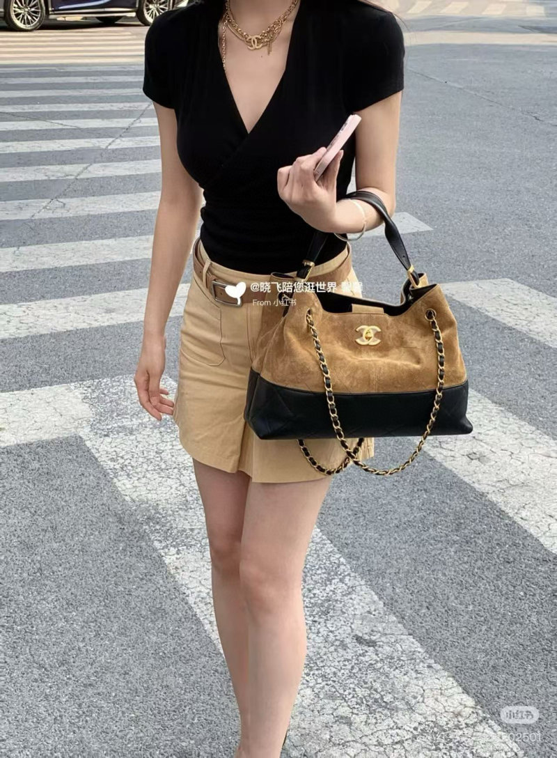 Chanel Caramel & Black Suede Shoulder Bag view