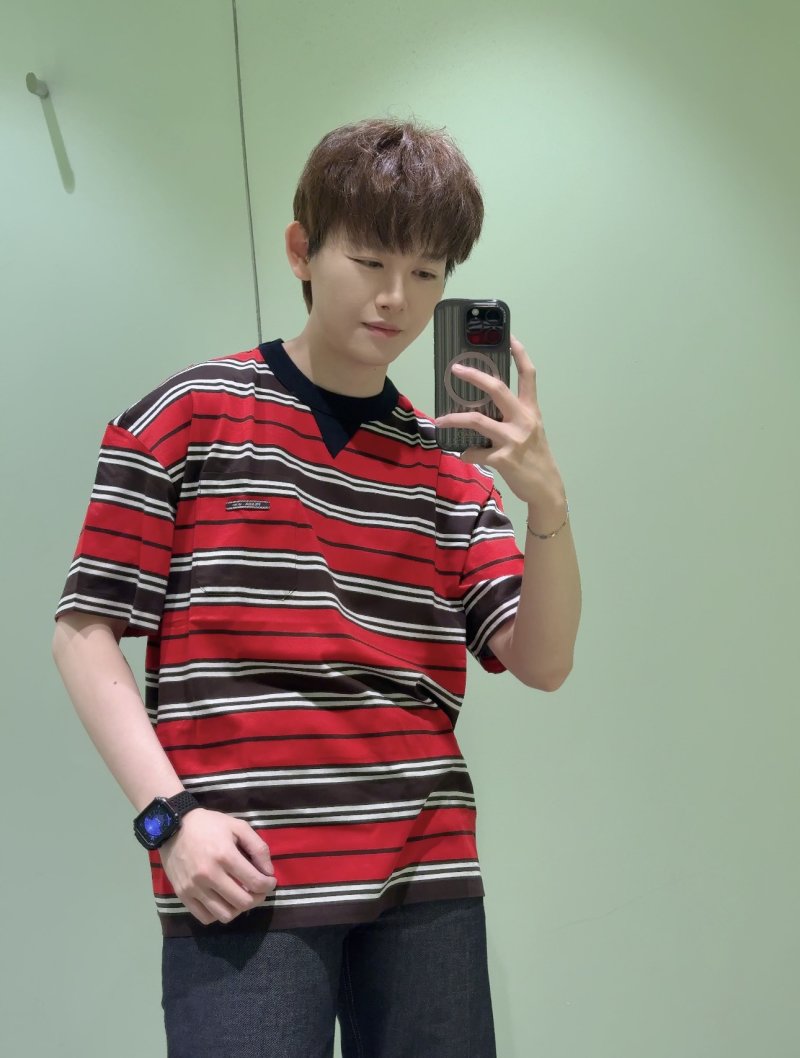 Red Black White Striped Short Sleeve T-Shirt