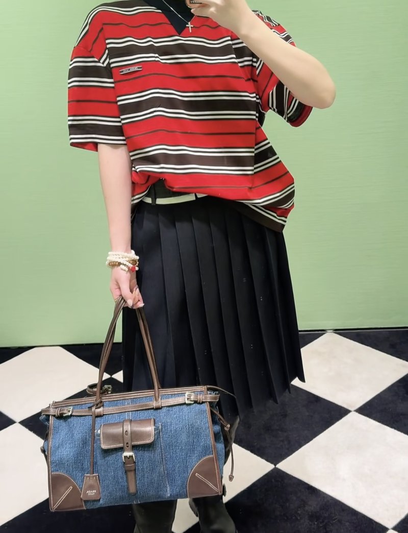 Red Black White Striped Short Sleeve T-Shirt view