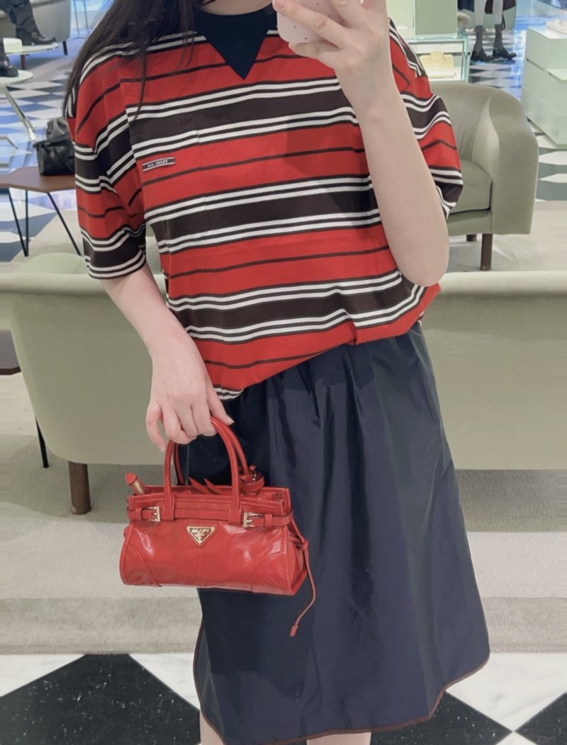 Red Black White Striped Short Sleeve T-Shirt view