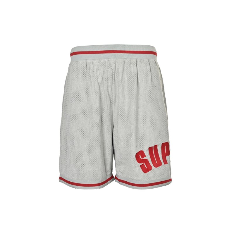 White Mesh Shorts with Red Athletic Stripes view