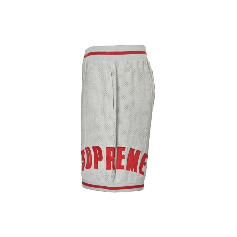 White Mesh Shorts with Red Athletic Stripes view
