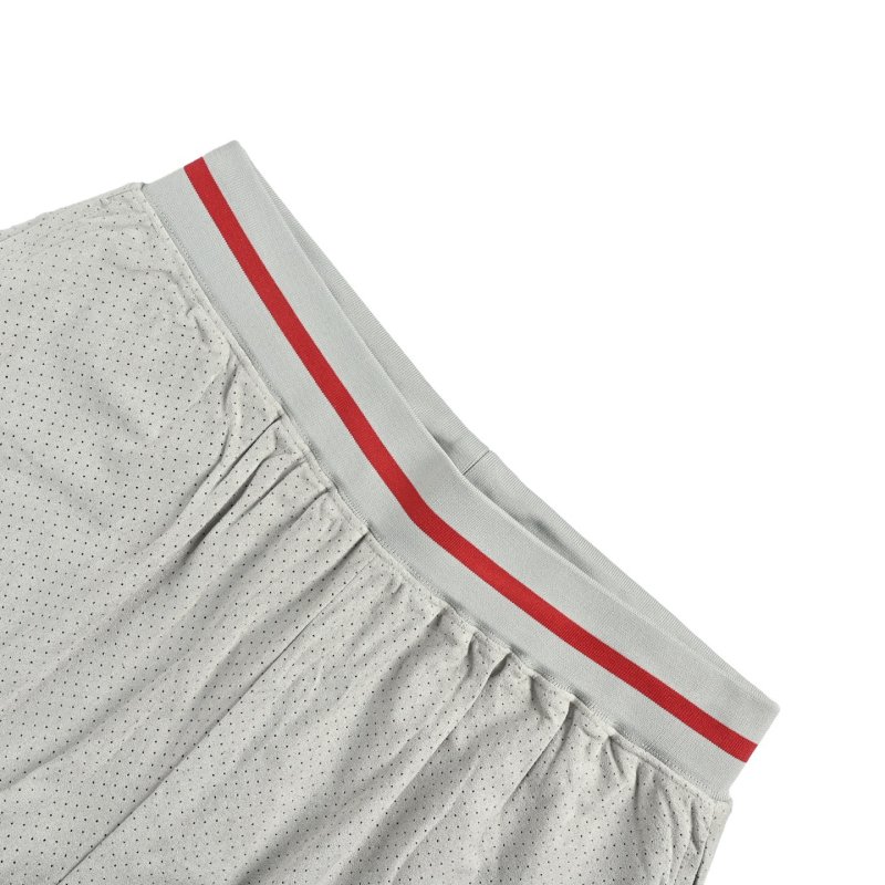 White Mesh Shorts with Red Athletic Stripes view