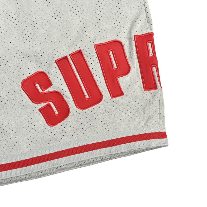 White Mesh Shorts with Red Athletic Stripes view