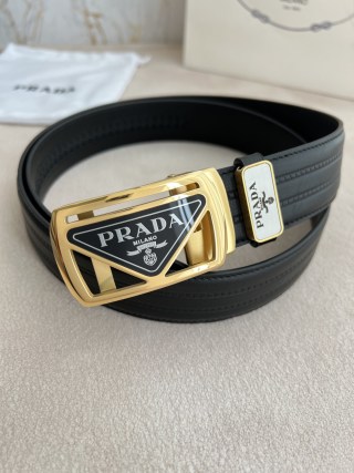 Prada Milano Automatic Buckle Leather Belt Black