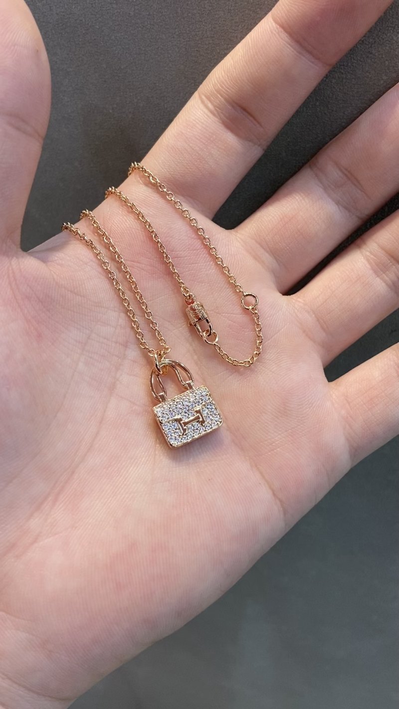 Rose Gold Padlock Pendant Necklace with Crystal Stones