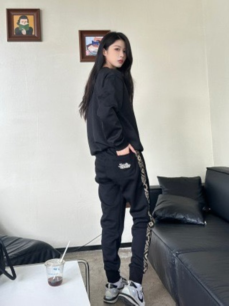 Black Cargo Pants with Chain Detail