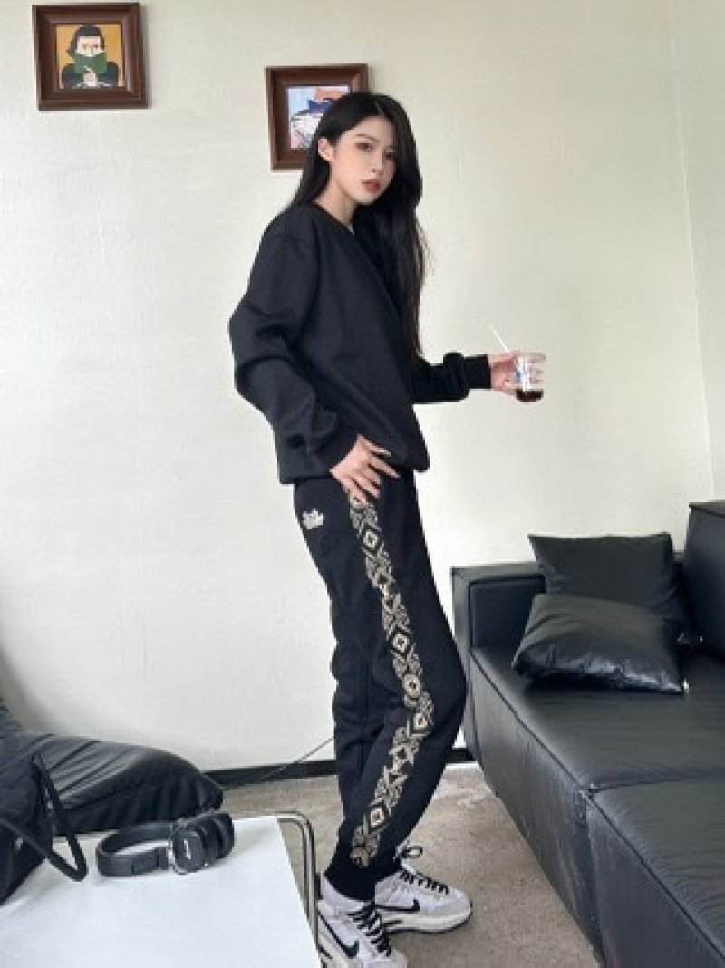 Black Cargo Pants with Chain Detail view