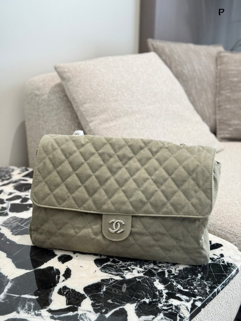 Chanel Quilted Denim Flap Bag Sage Green