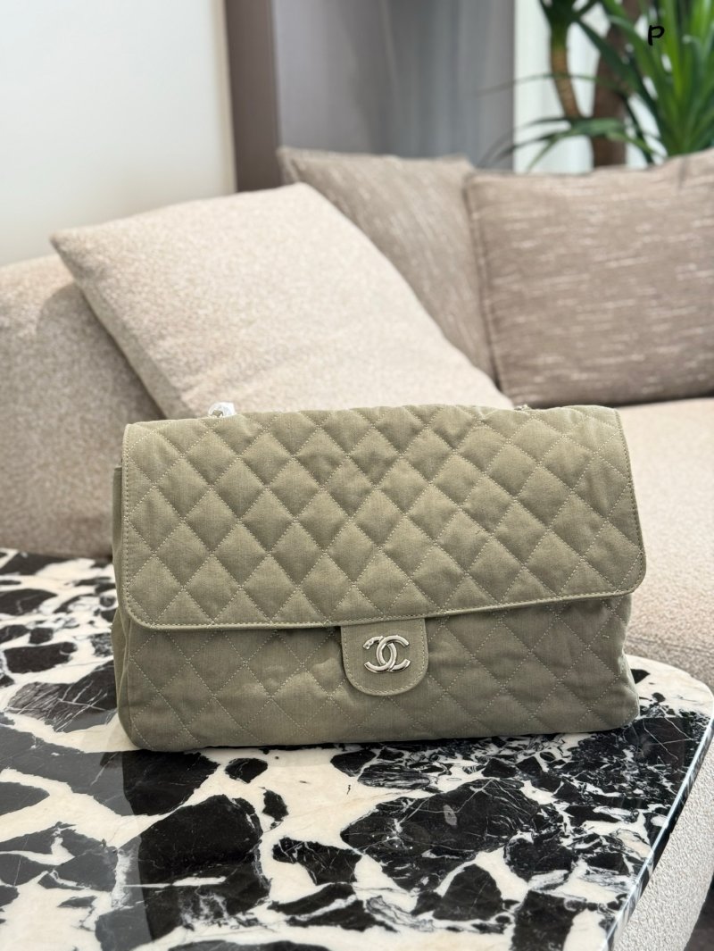Chanel Quilted Denim Flap Bag Sage Green view