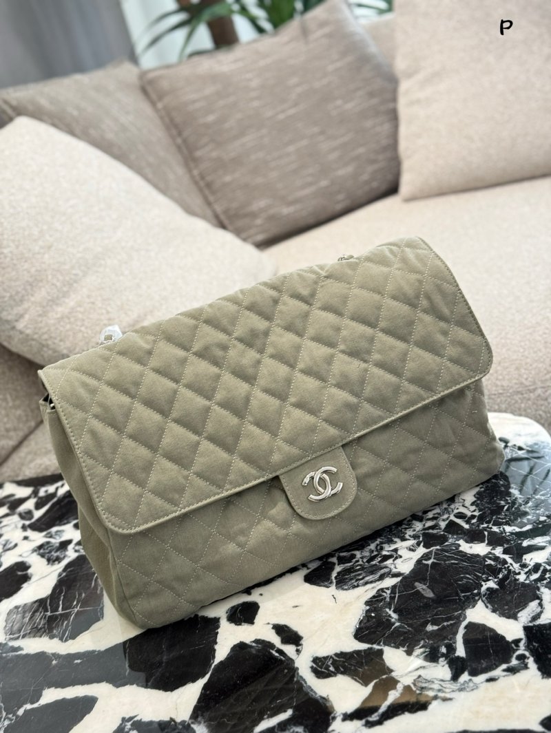 Chanel Quilted Denim Flap Bag Sage Green view