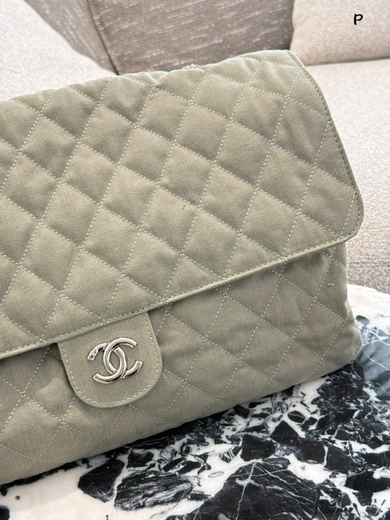 Chanel Quilted Denim Flap Bag Sage Green view
