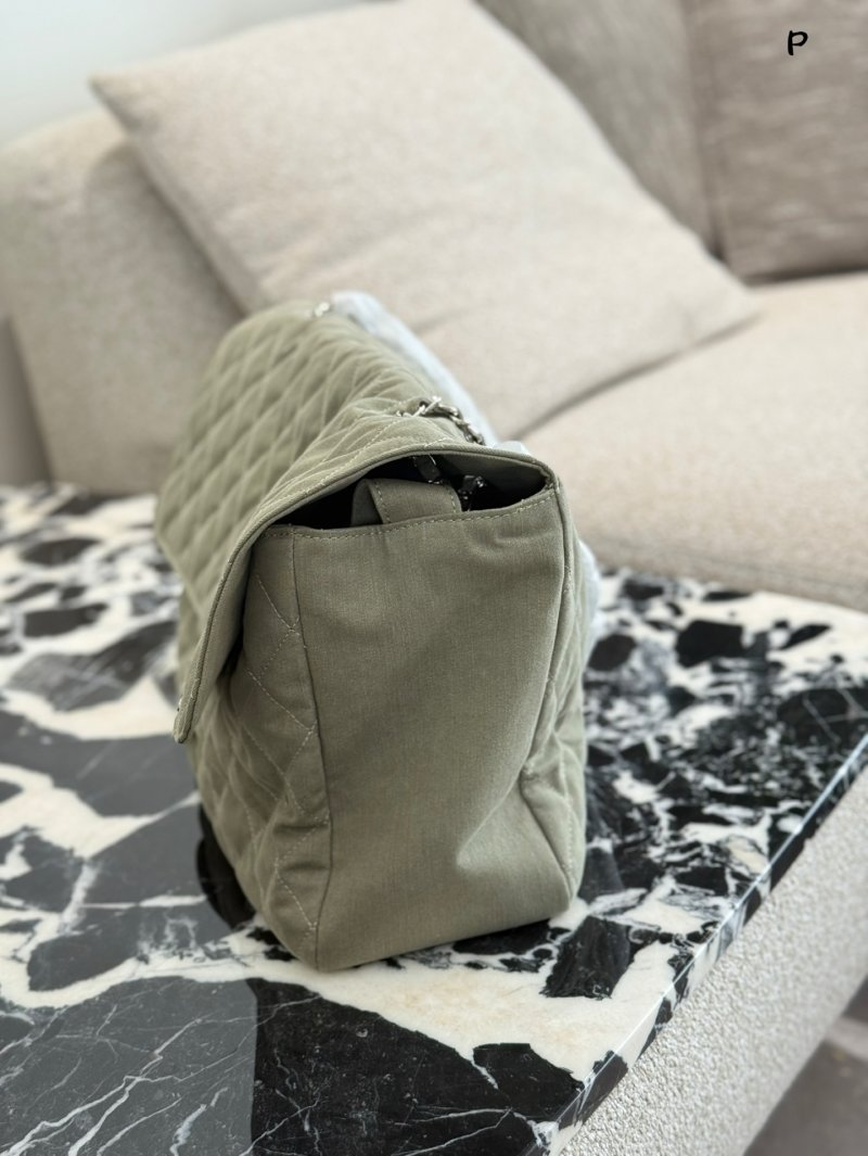 Chanel Quilted Denim Flap Bag Sage Green view