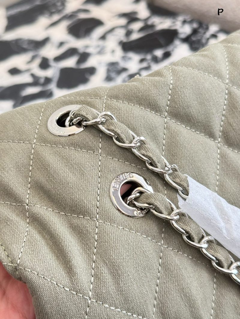 Chanel Quilted Denim Flap Bag Sage Green view
