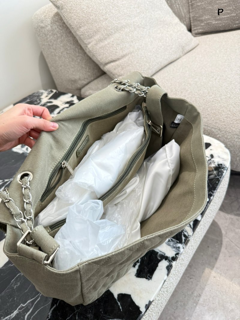 Chanel Quilted Denim Flap Bag Sage Green view