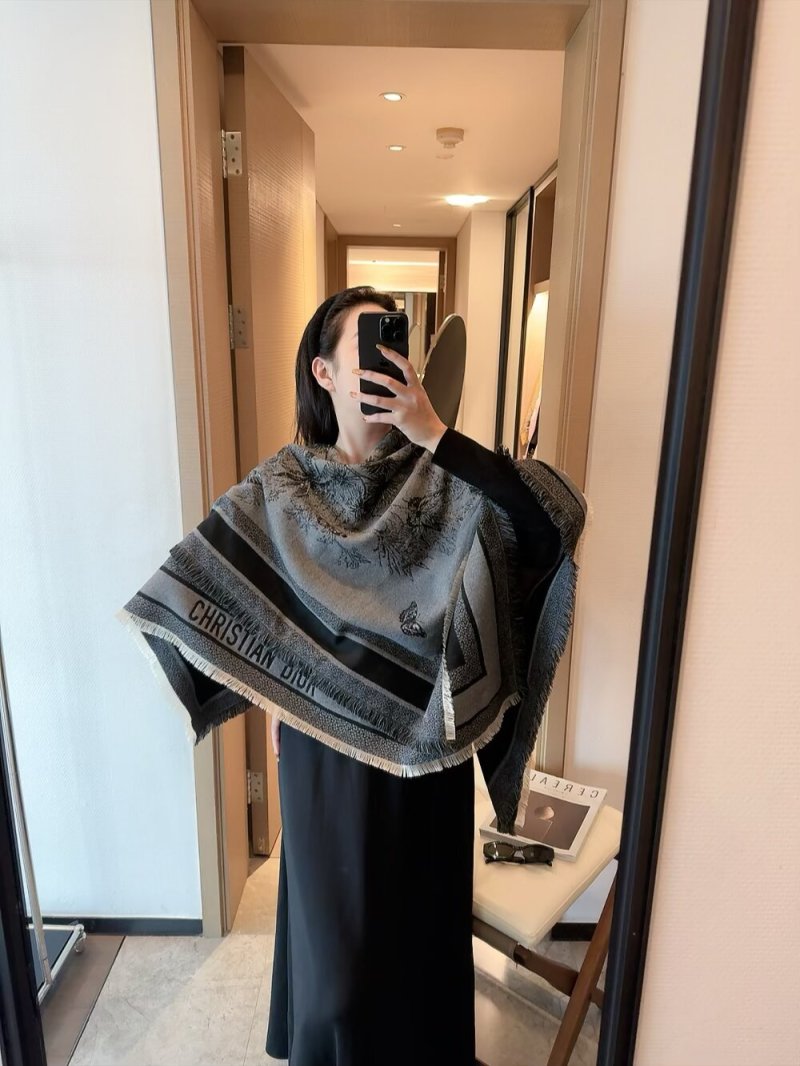 Dior Christian Wool Silk Blend Square Scarf Grey/Black view