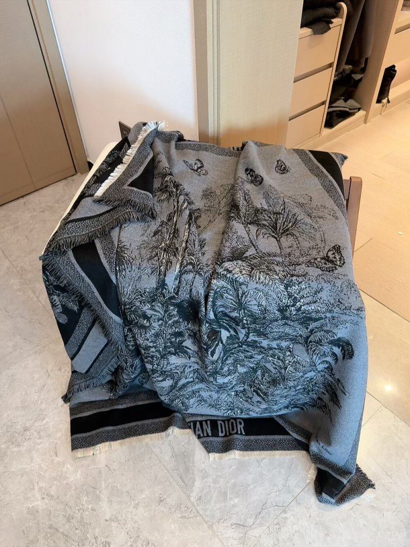Dior Christian Wool Silk Blend Square Scarf Grey/Black view