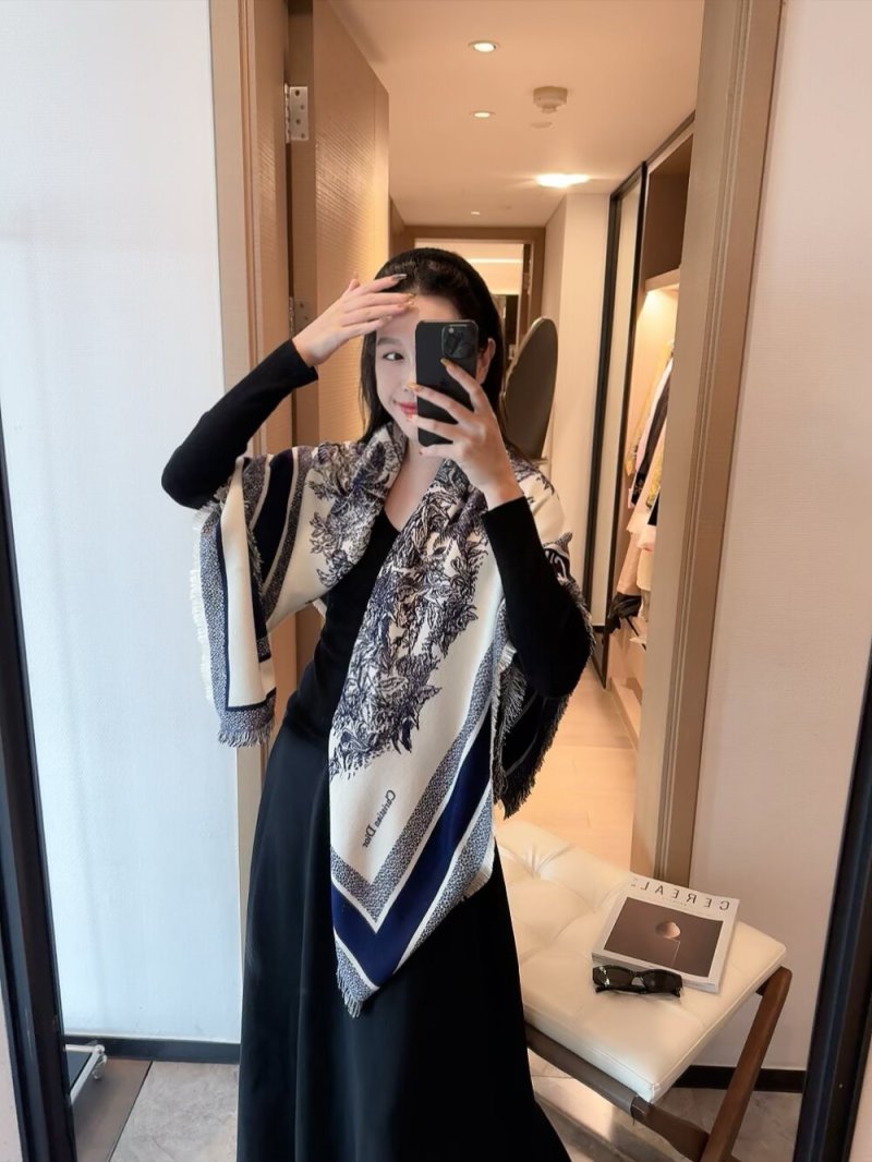 Dior Christian Wool Silk Blend Square Scarf Grey/Black view