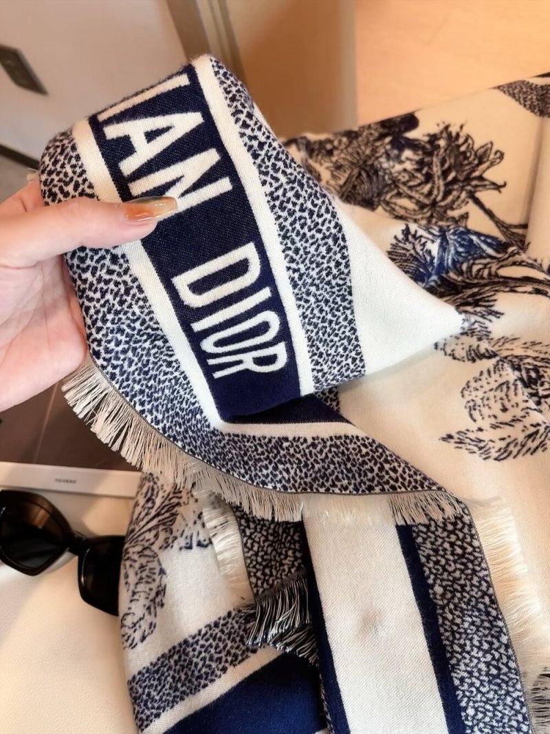 Dior Christian Wool Silk Blend Square Scarf Grey/Black view
