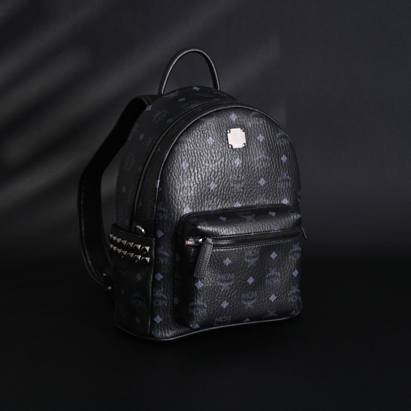 MCM Stark Visetos Black Studded Canvas Leather Backpack