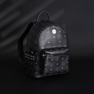MCM Stark Visetos Black Studded Canvas Leather Backpack