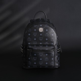 MCM Stark Visetos Black Studded Canvas Leather Backpack view 2