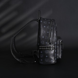 MCM Stark Visetos Black Studded Canvas Leather Backpack view 3