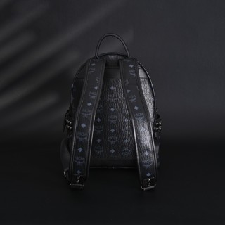MCM Stark Visetos Black Studded Canvas Leather Backpack view 4