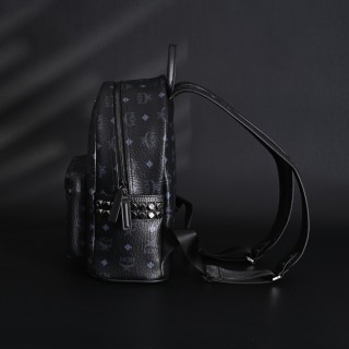 MCM Stark Visetos Black Studded Canvas Leather Backpack view 5