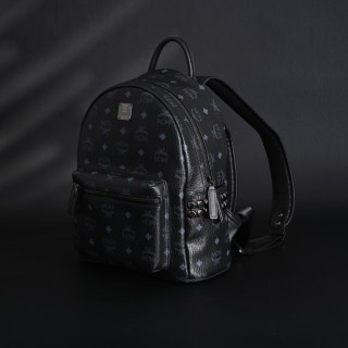 MCM Stark Visetos Black Studded Canvas Leather Backpack view 6