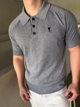 Ami Grey Knit Polo Shirt