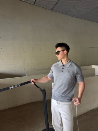Ami Grey Knit Polo Shirt view 2
