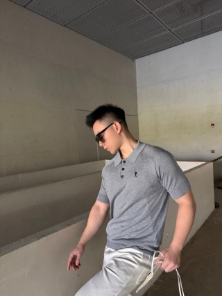 Ami Grey Knit Polo Shirt view 4