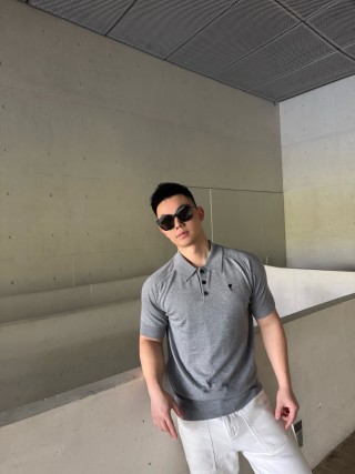 Ami Grey Knit Polo Shirt view 6