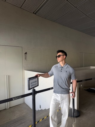 Ami Grey Knit Polo Shirt view 8