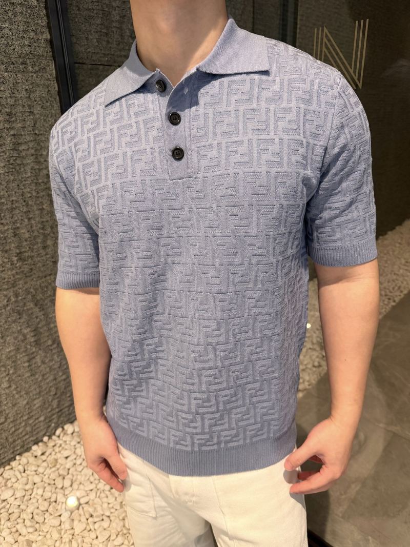 Fendi Monogram Knit Polo Shirt Lavender