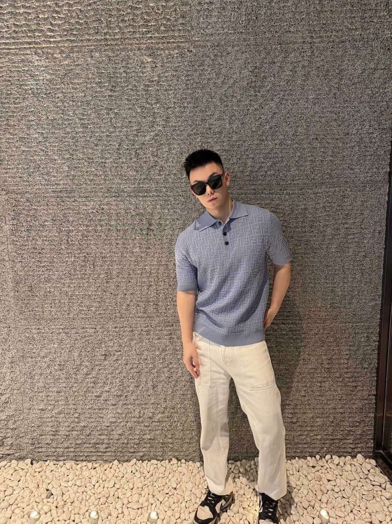 Fendi Monogram Knit Polo Shirt Lavender view