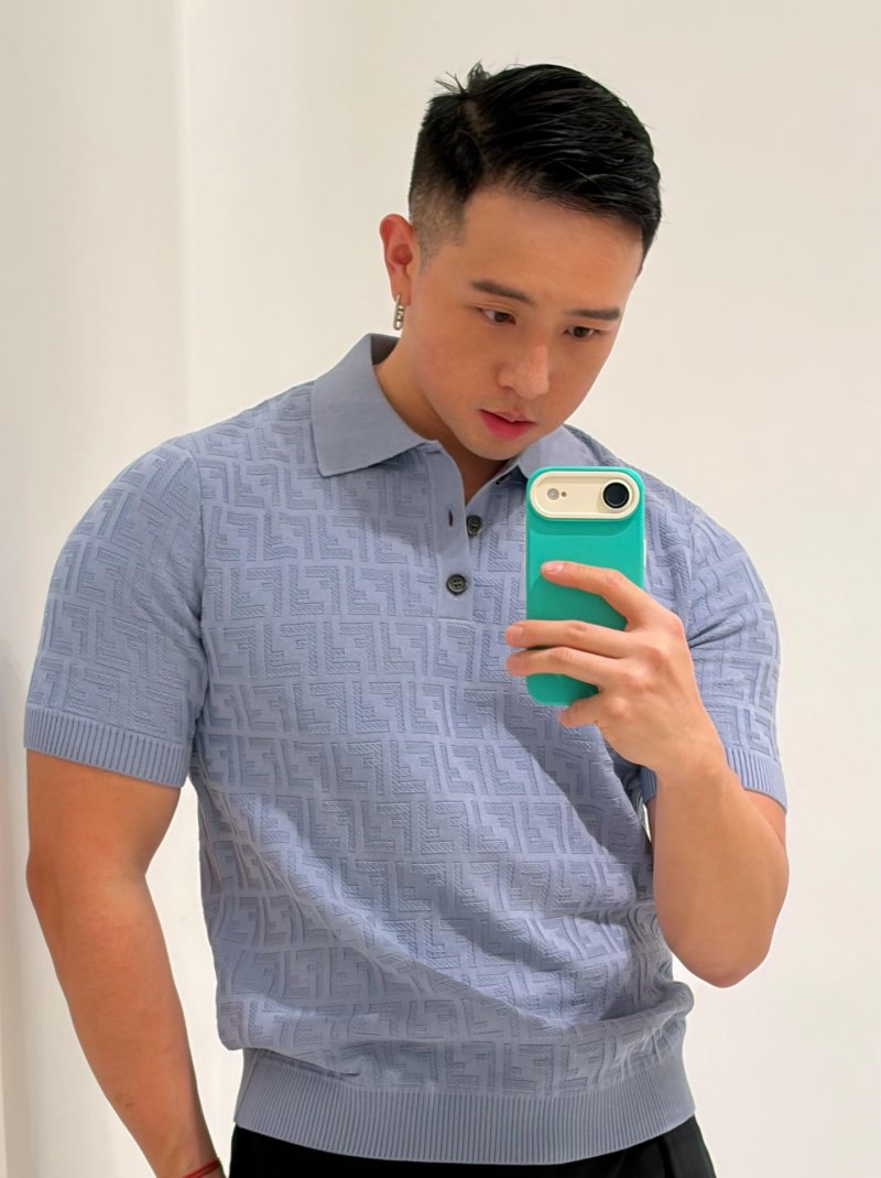 Fendi Monogram Knit Polo Shirt Lavender view