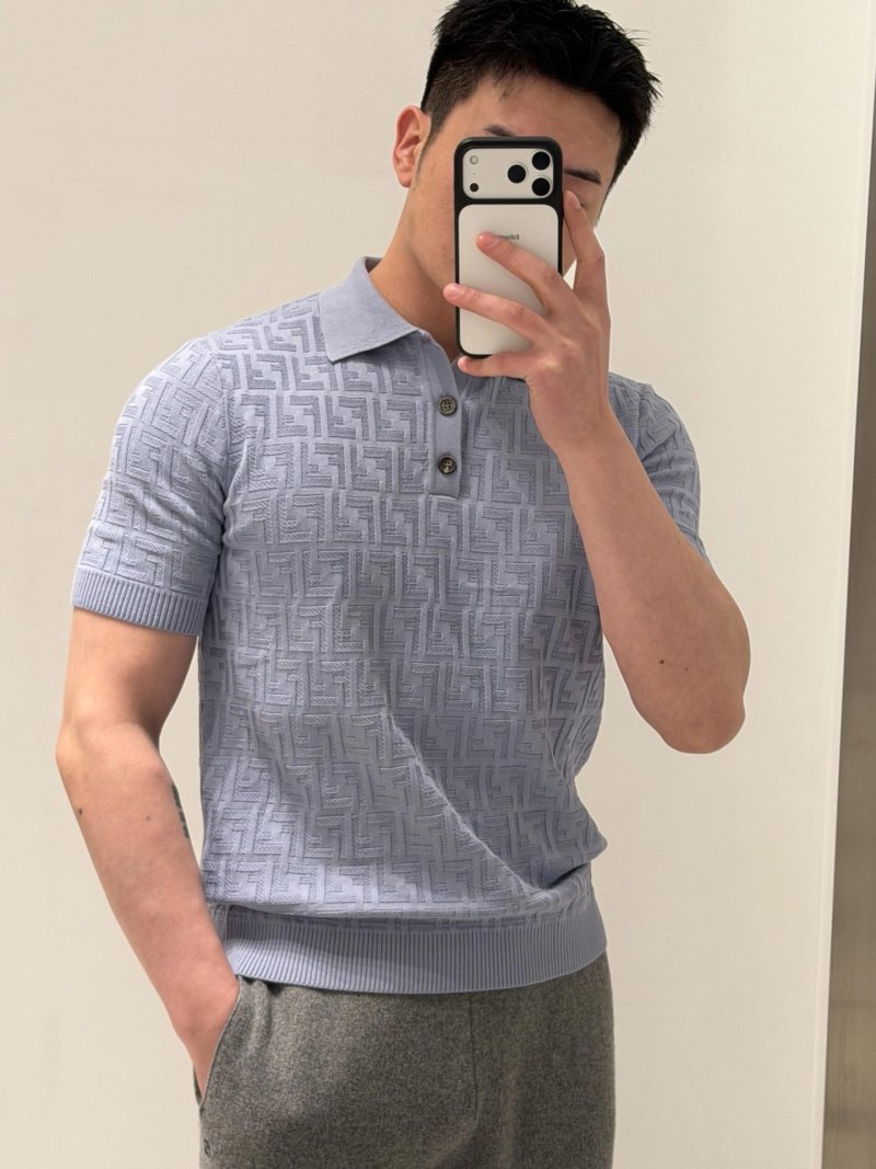 Fendi Monogram Knit Polo Shirt Lavender view