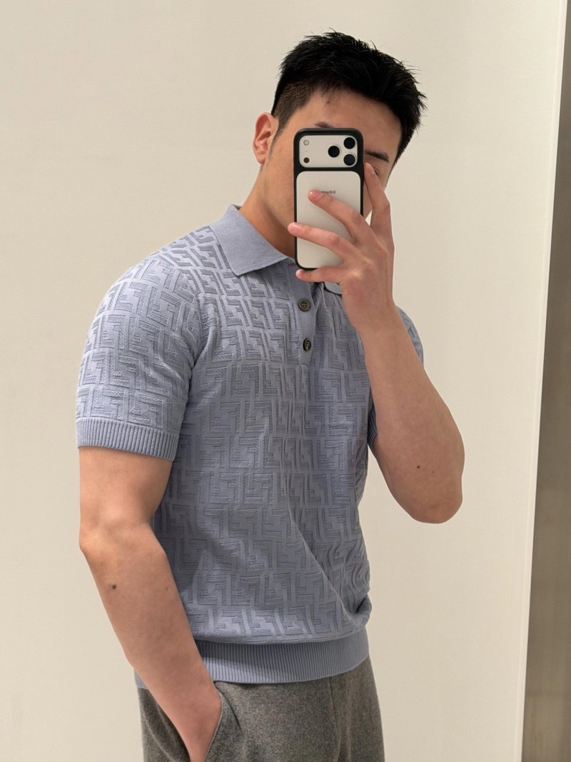 Fendi Monogram Knit Polo Shirt Lavender view