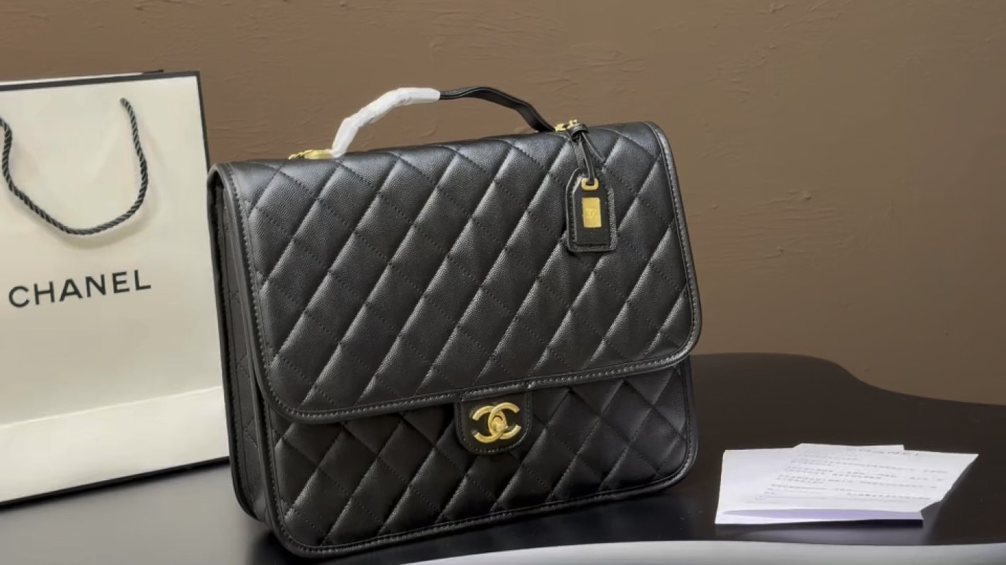 Chanel Black Quilted Caviar Leather Top Handle Bag