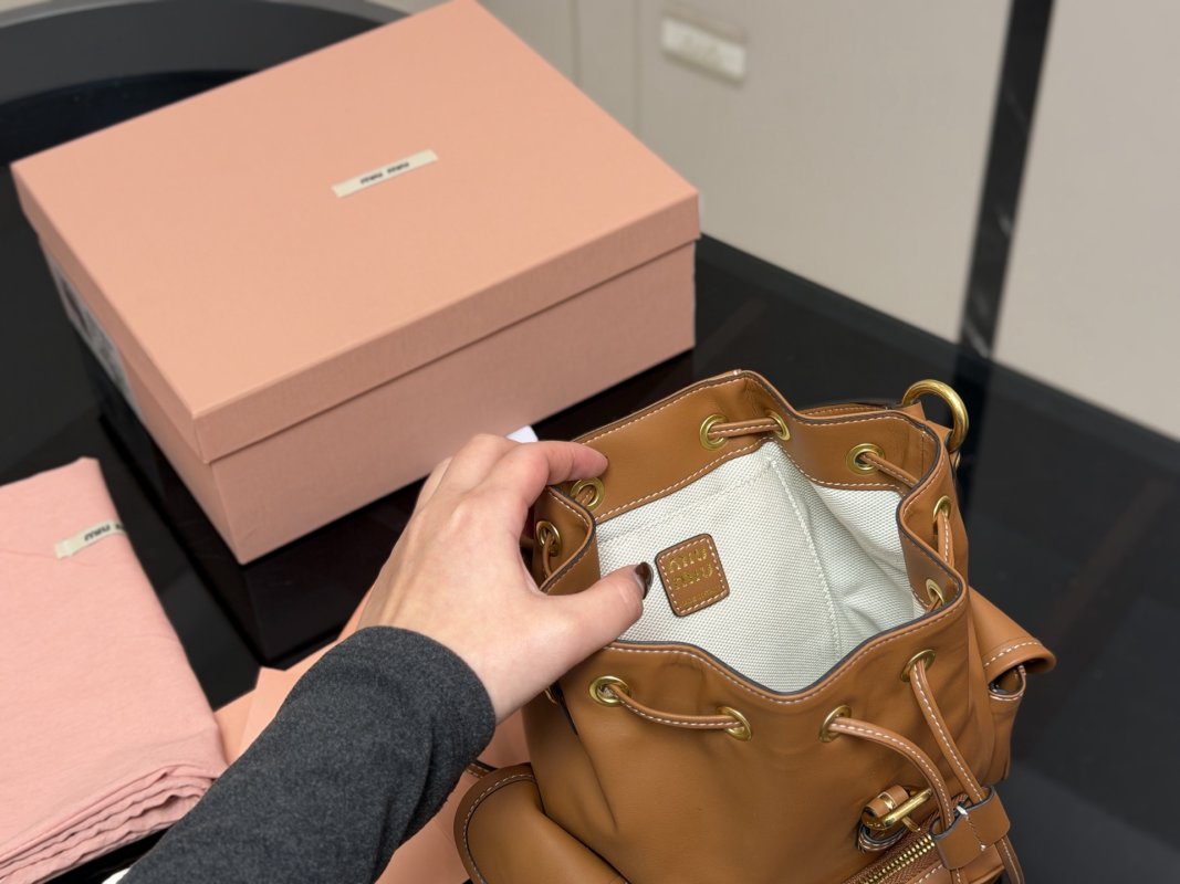 Miu Miu Caramel Leather Backpack SS25 view